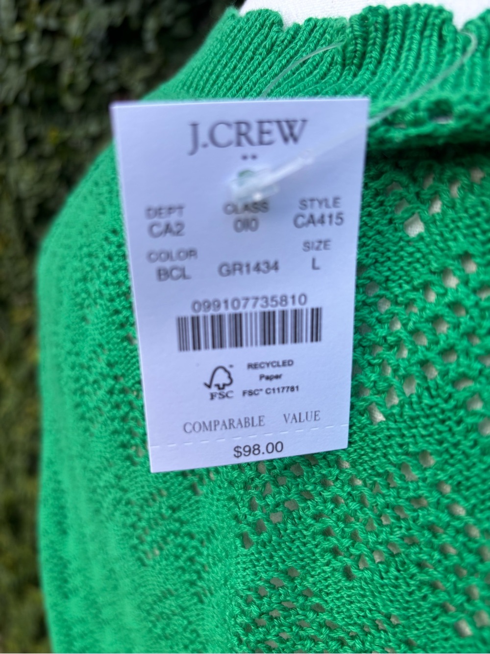 NWT J Crew Bright Large Scalloped Green Open-Knit Button Cardigan - Picture 5 of 6
